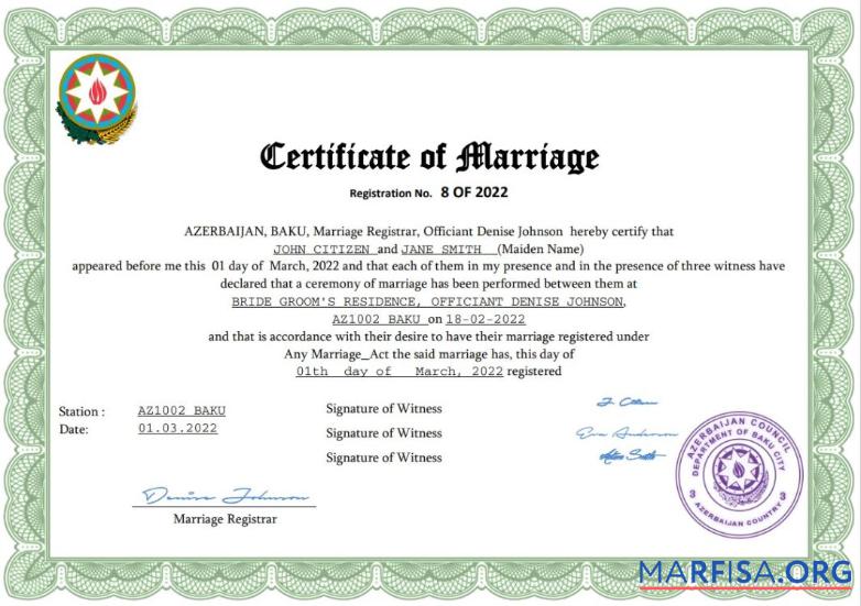 Printable Azerbaijan marriage certificate Word and PDF template,